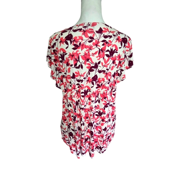 Liz Claiborne Floral Flutter Sleeve V-Neck Soft Rayon Summer Top Size L - Picture 3 of 6